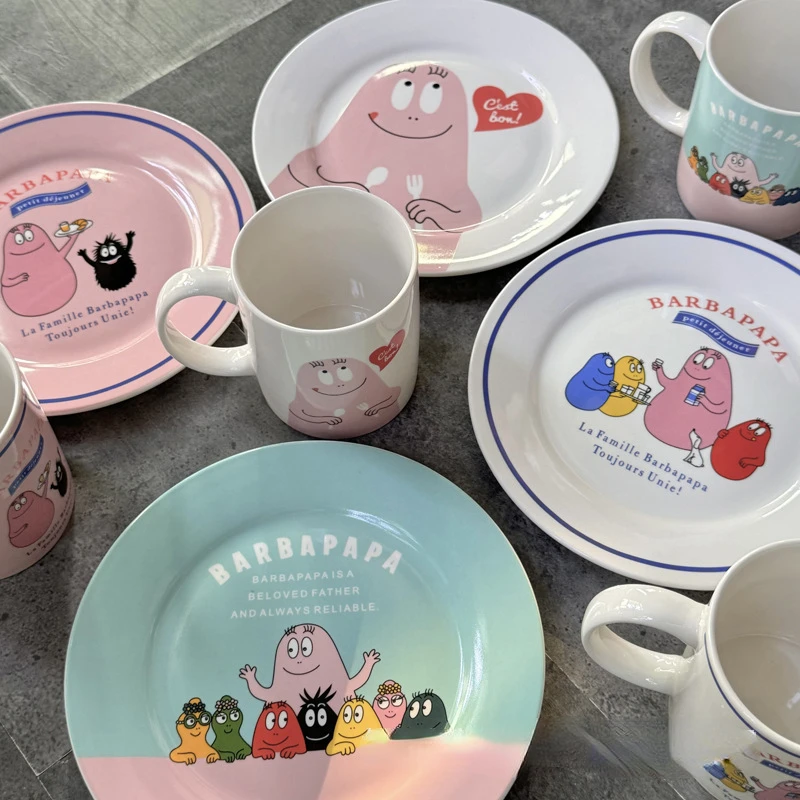 Barbapapa ins style cute cartoon ceramic tableware set children breakfast plate home water cup milk cup