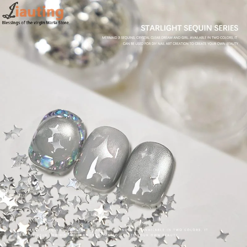 1Jar 2mm Star Nail Glitter Four Cornered Star Nail Glitter Shimmering Glitter Starburst Sequin Nail Art Decorative Materials