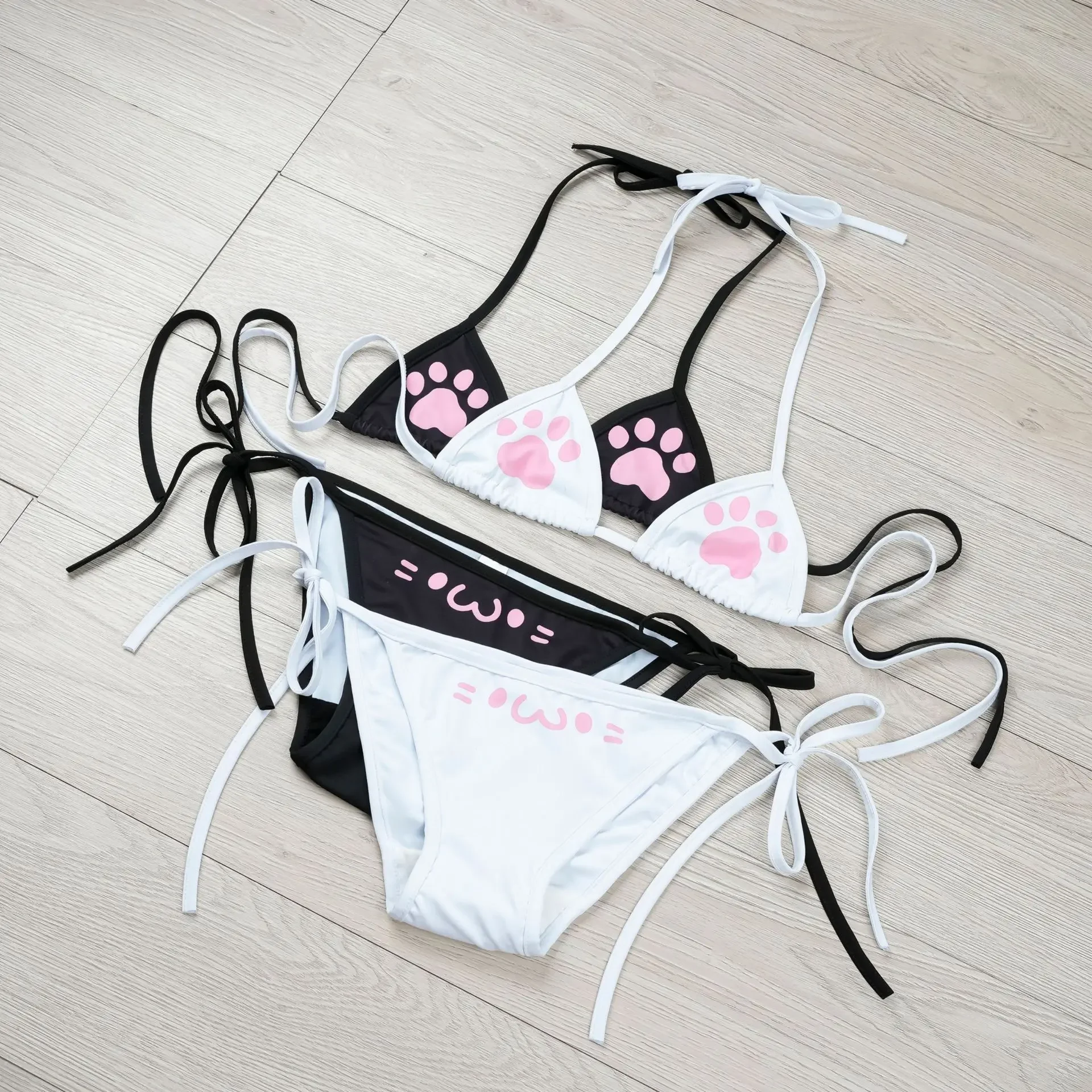 Anime Katze Pfote Bikini Set Katze Mädchen Cosplay Kostüm Verband Backless Badeanzug Nette Mädchen Unterwäsche Rolle Spielen Dessous Frauen Outfits