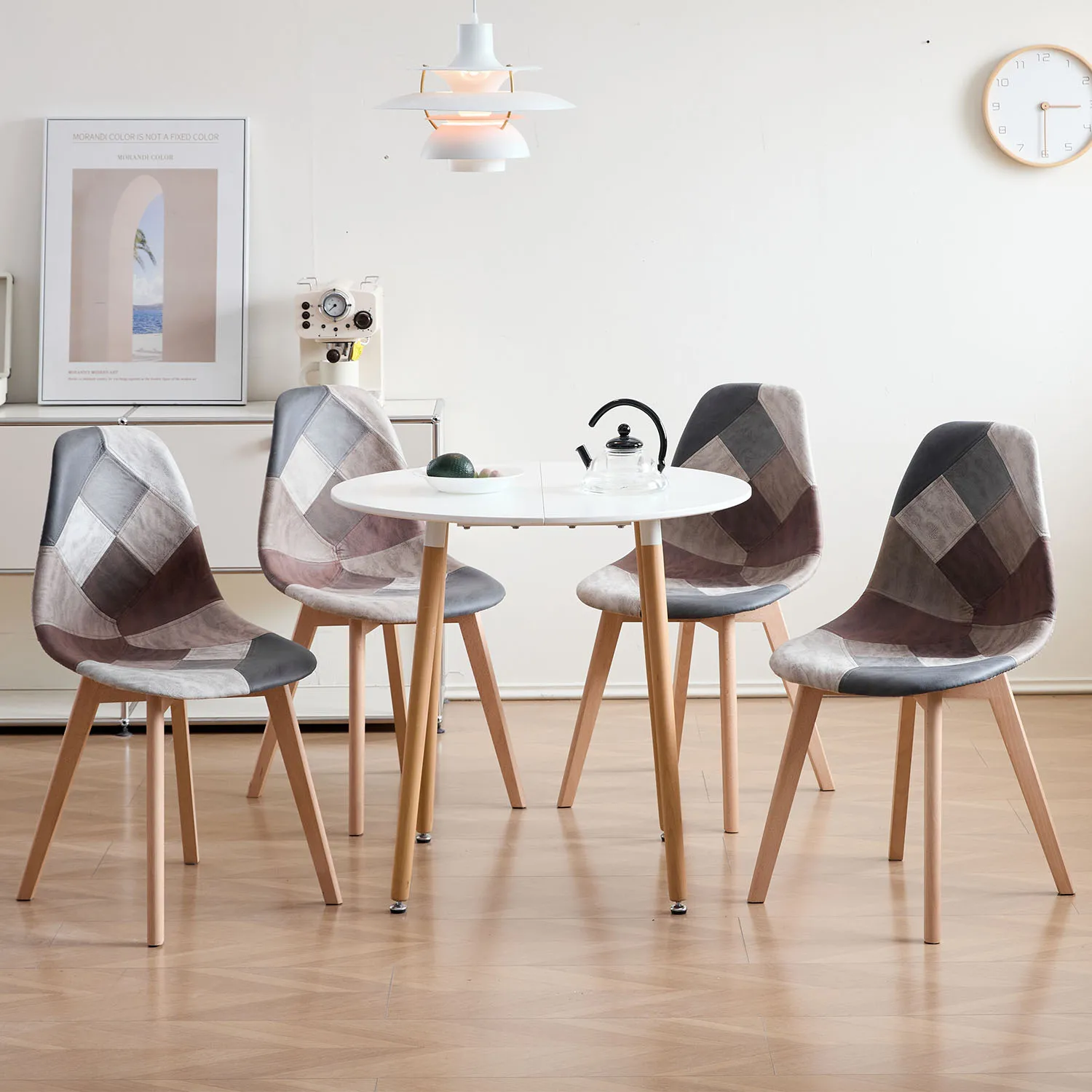 GrandCA HOME 4-teiliges Set Nordische Mittelalterliche Esszimmerstühle mit Buchenholzbeinen und Patchwork-Stoff für Küche, Esszimmer, Wohnzimmer – Detail 7