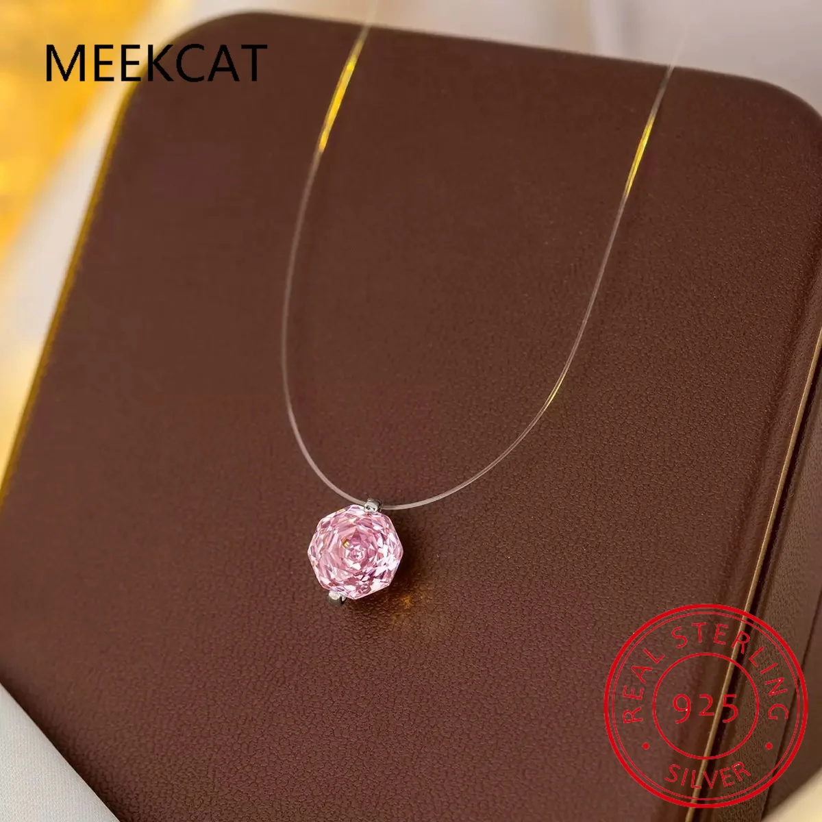 Real Moissanite Diamond Pink Octagonal Rose Cut Pendant Necklace 925 Sterling Silver Transparent Fishing Line Fine Jewelry Colar view 4