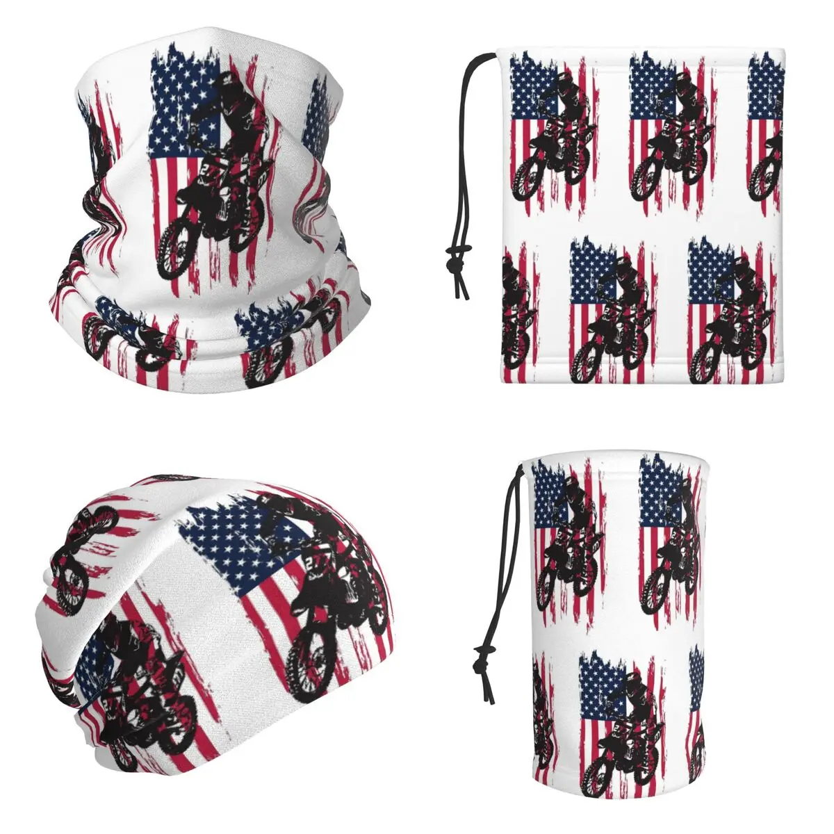 Dirt Bike Motocross USA American Flag Bandana Neck Cover Printed Wrap Scarf Running Headwear For Men Women Adult Washable