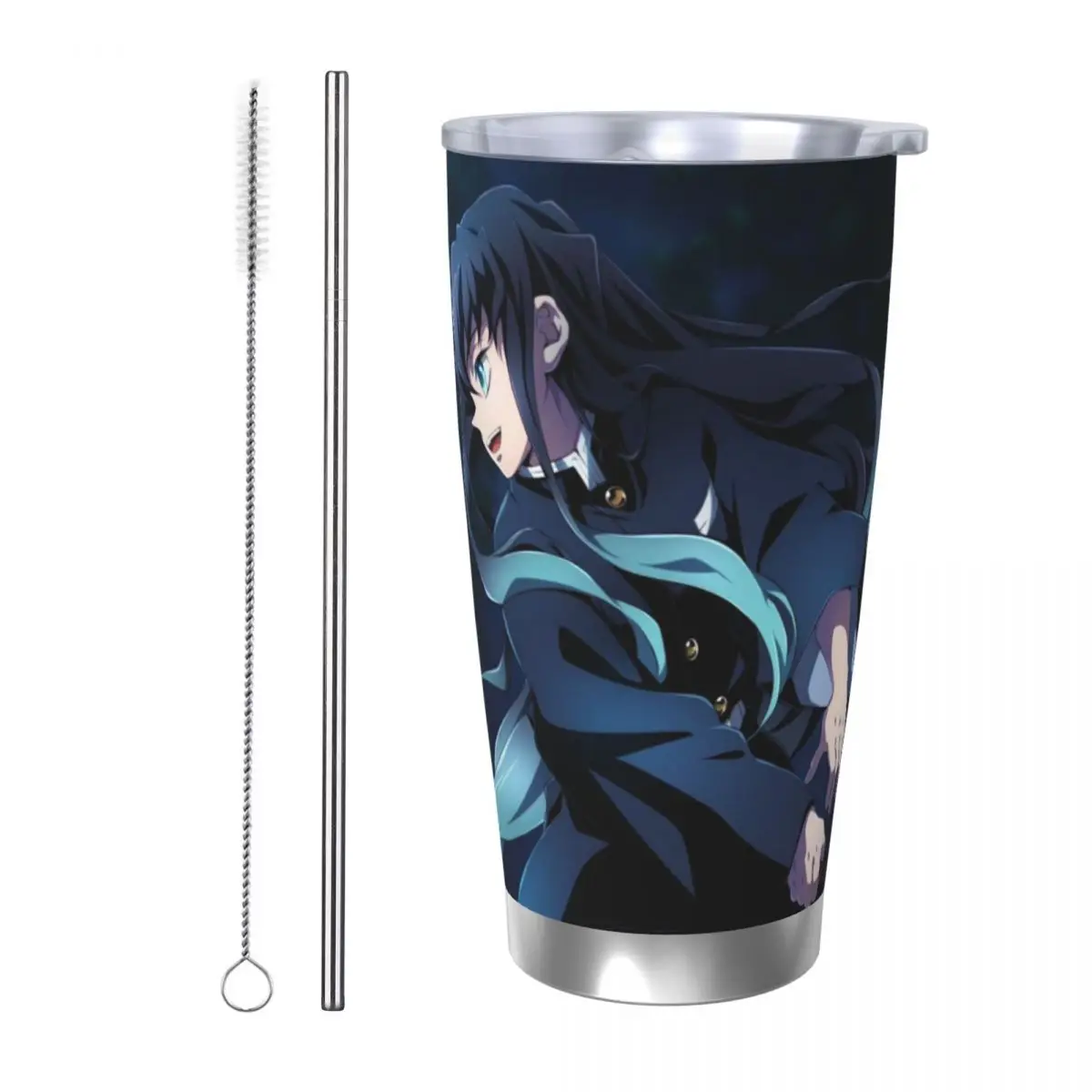 Muichiro Tokito Demon Slayer 20oz Stainless Steel Car Mug Straw Thermal Iced Travel Cup Vacuum Insulated Coffee Hot Cup