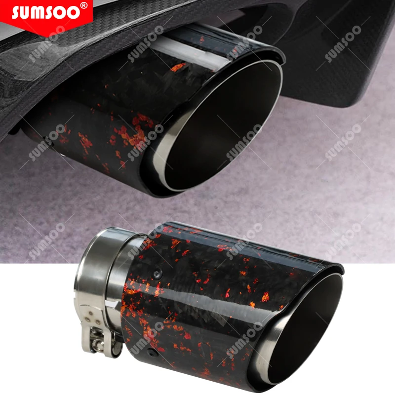New 1PCS  SUMSOO RED Forged Carbon Muffler Tip Exhaust System Universal Straight Stainless Black Exhaust Mufflers nozzle tips