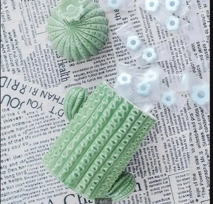 Green Cactus Storage Tank Decorative Ceramic Jar Candy Jar Cotton Swab Box Toothpick Holder Seasoning Dish Decor Storage Bottle