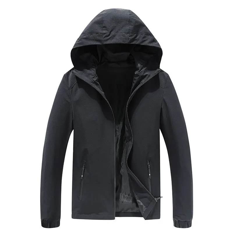 Spring Autumn 2023 New Men's Hooded Drawstring Slim Korean Trendy Handsome Solid Color Long Sleeve Zipper Pockets Jackets Coats