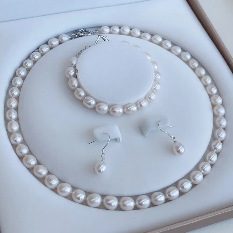 

Ожерелье из пресноводного жемчуга 8 мм, женский комплект, серьги, браслет