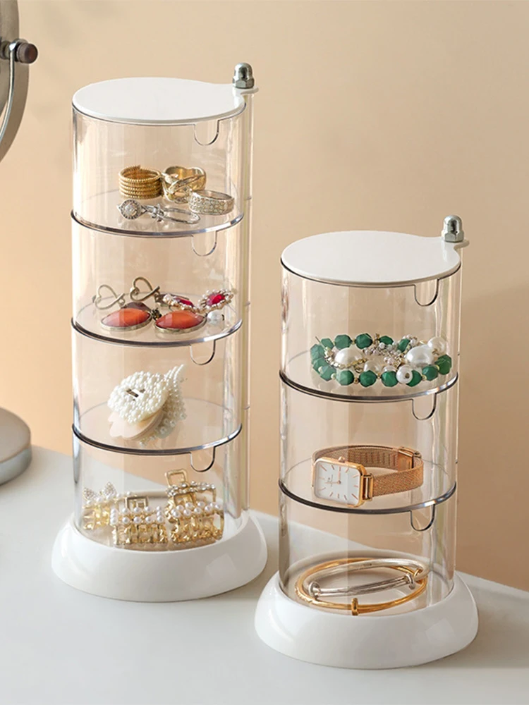 Rotating Jewelry Box Display Stand Organizer Earrings Necklace Ring Storage Box Cotton Pad Makeup Cotton Swabs Organizer