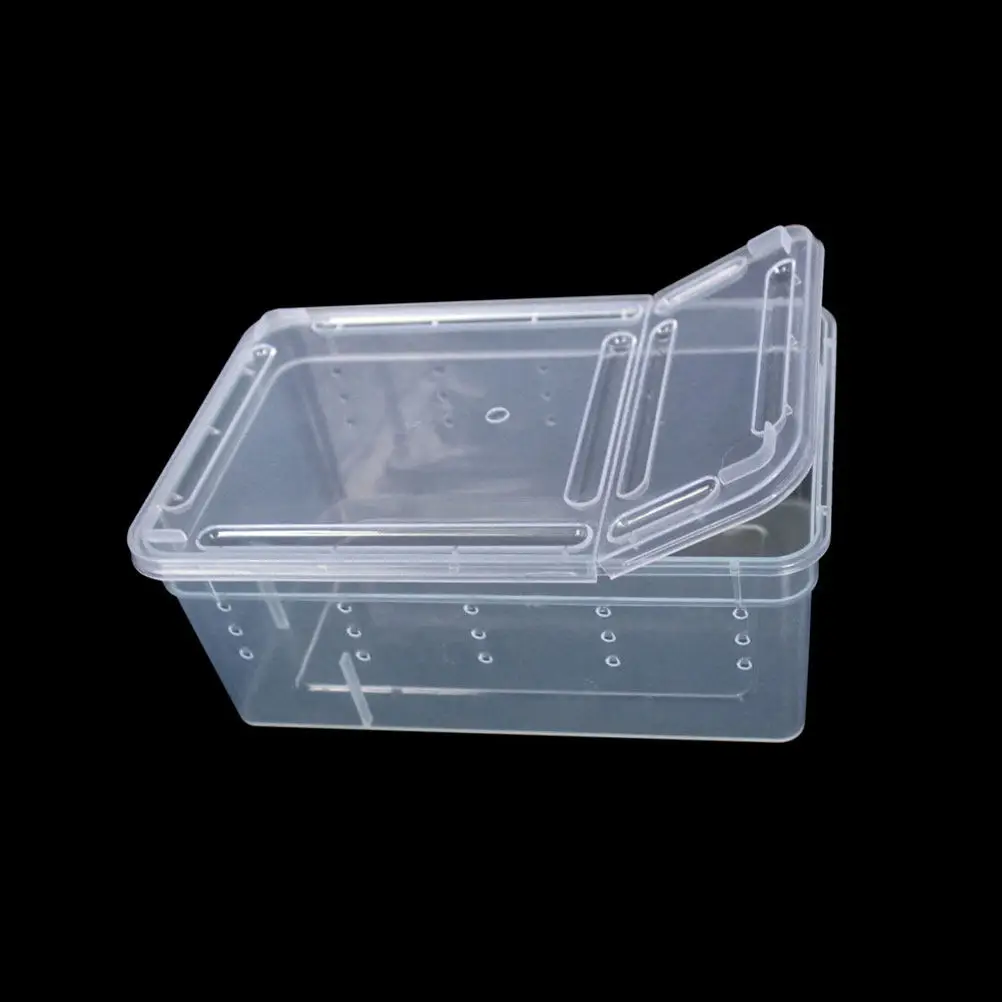 2Pcs Reptile Feeding Box Transparent Medium Size PP Plastic Ventilated Stackable Small Pet Breeding Container for Lizards