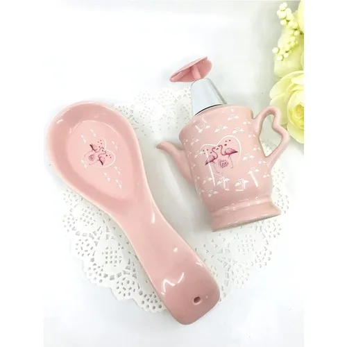 Acar Flamingo Pattern Dirty The Spoon Holder & soap dispenser Set