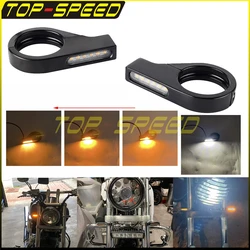 Ámbar E24 e-mark Universal motocicleta 41mm tubo de horquilla Luz de señal de giro DRL luces LED para Harley Honda Suzuki Yamaha Kawasaki