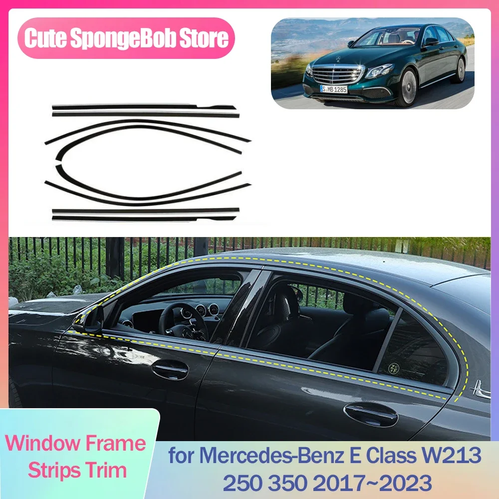 Window Frame Strips Trim for Mercedes-Benz E Class W213 250 350 2017~2023 Cover Black Stainless Steel Car Styling Accessories