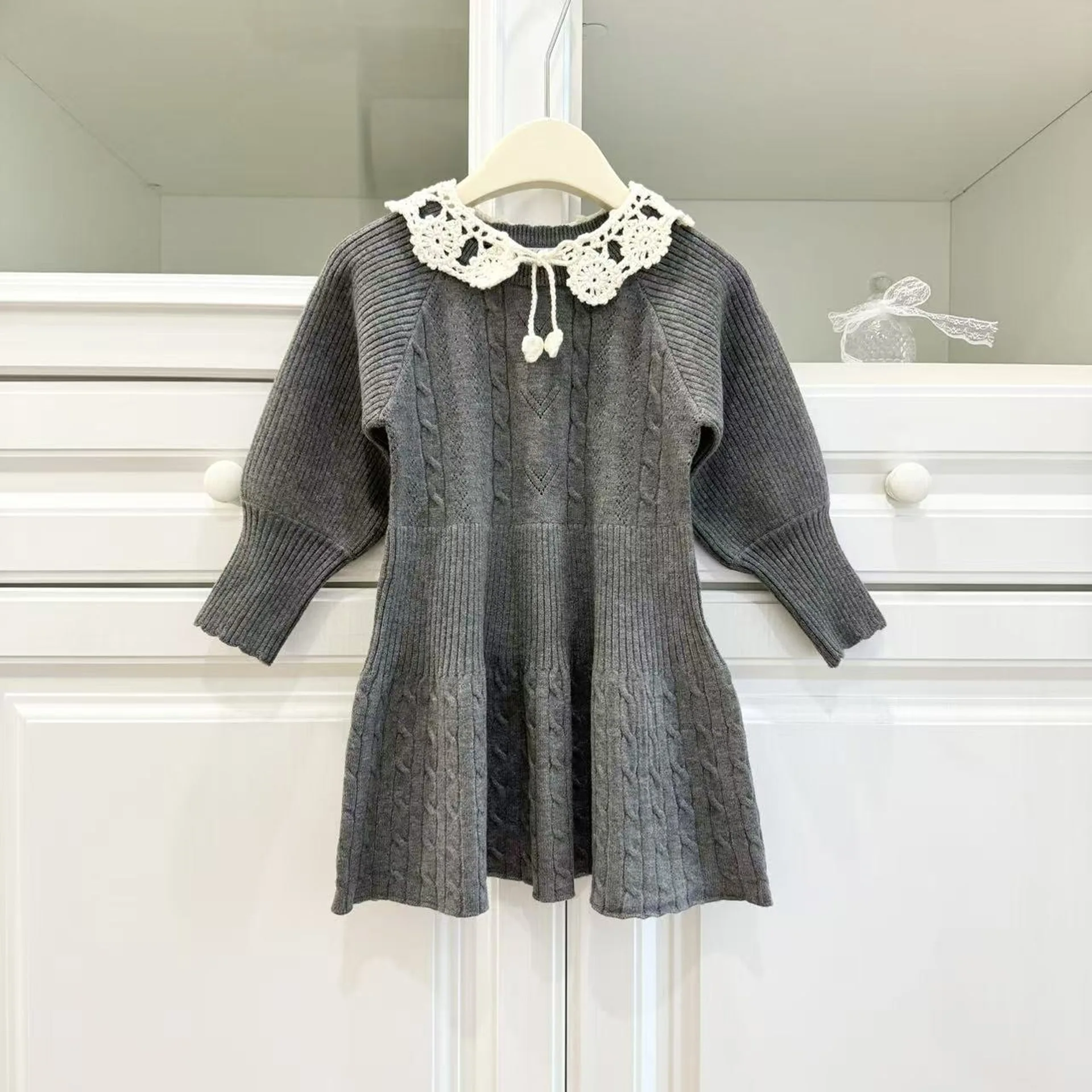 

Платье для девочек, осень-зима 2021, новый стиль, западной стиль, маленький аромат, толстая вязаная юбка, милая, повседневная, модная, на каждый день