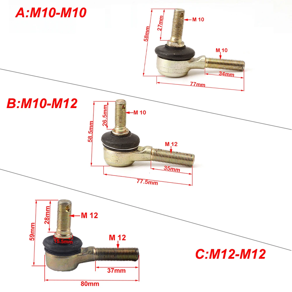 M10 M12 Tie Rod Ball Joint Kit For 50cc 70cc 90cc 110cc 125cc 150cc 200cc 250cc 300cc ATV Go Kart Quad Buggy 4-Wheeler Parts