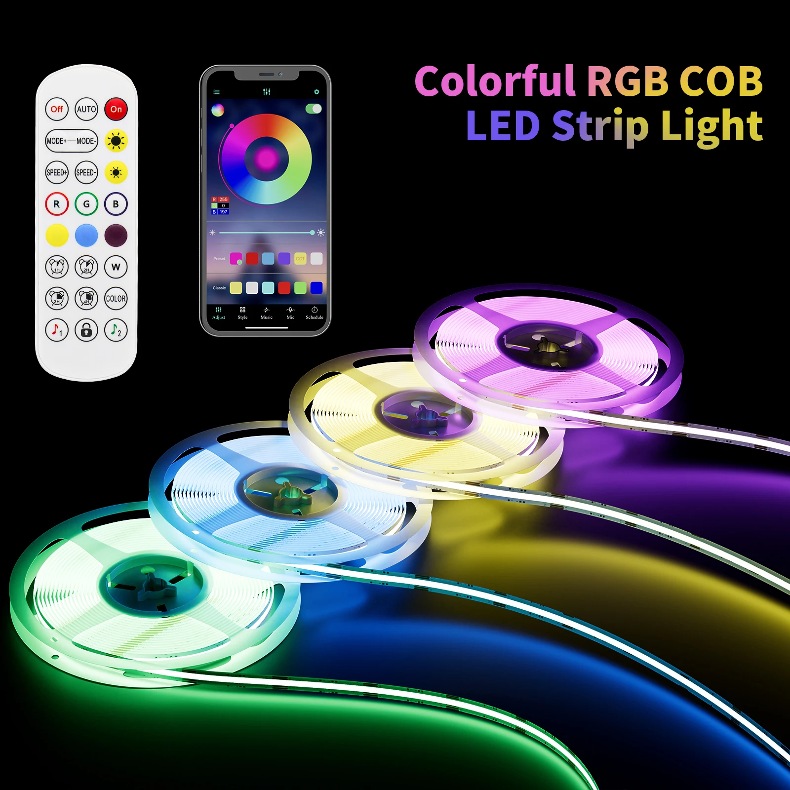 PAUTIX 5V USB RGB COB LED Strip Light 816LED ad alta densità Bluetooth APP telecomando flessibile dimmerabile striscia luminosa per la decorazione