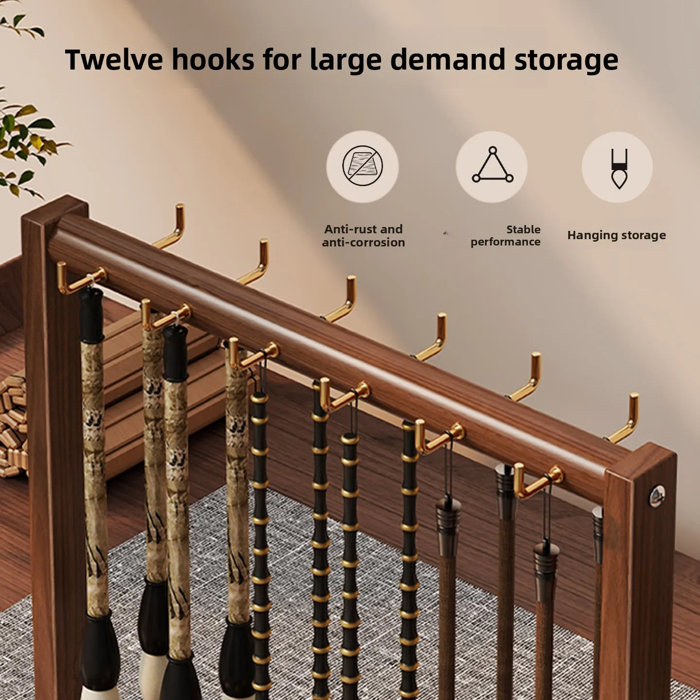 Solid Wood Brush Rack, Desktop Hanging Holder, Chinese Calligraphy Writing Brush Display Stand, Wenfang Four Treasures Pen Rest