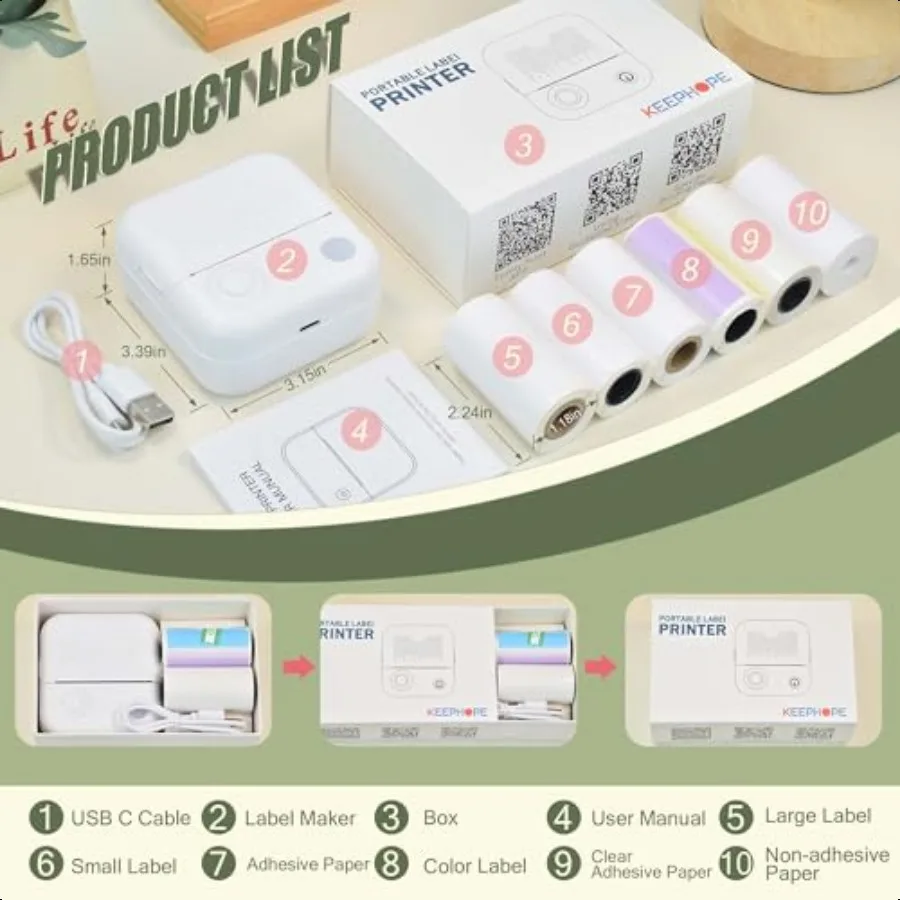 Etichettatrice hine con 6 nastri impermeabili Etichettatrice termica Mini stampante per etichette Bluetooth portatile con nastro trasparente per kit domestico