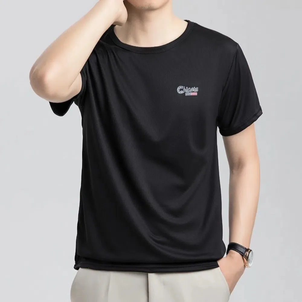 Fashion Breathable Ice Silk T Shirts Quick Dry O-neck Short Sleeve Sportswear Thin Loose Men's Sport T-shirt Running
