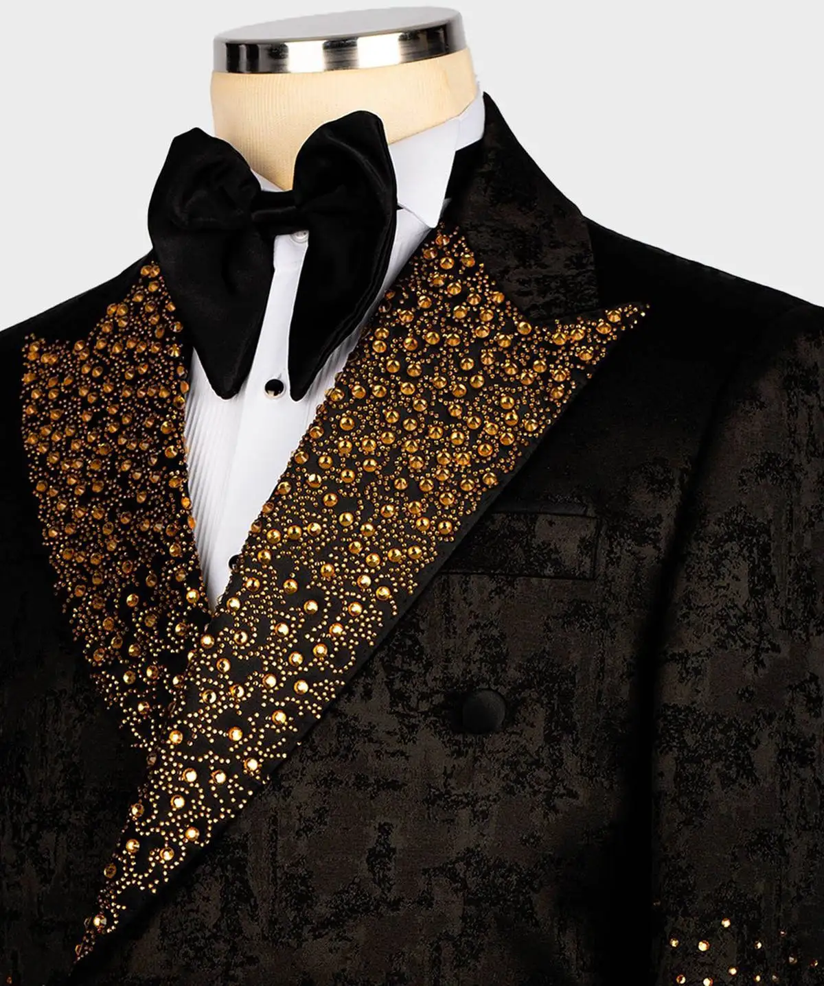 Elegance Black Suits Men Handmade Jewelry Beaded Jacket 2 Pieces Groom Wedding Tuxedos Man Business Prom Blazer Black Pants Sets