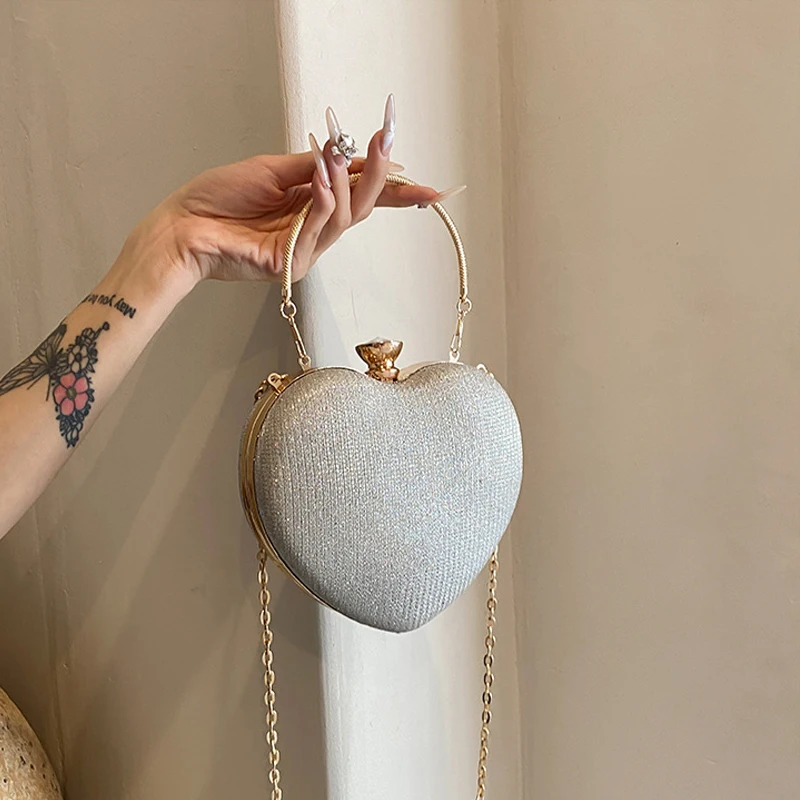 Niedliche Herz-Handtasche, Abendessen-Tasche, 2024, neue Kette, Feentasche, vielseitiger westlicher Stil, eine Schulter, diagonales Kreuz, Pfirsich-Herz-Tasche – Detail 14