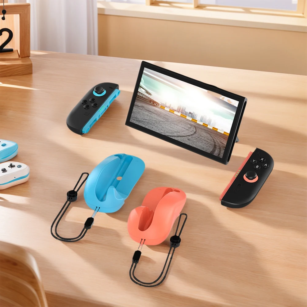 2Pcs Game Controller Mouse Base with Lanyard Mini Portable Mice Ergonomic Left+Right Controller Bracket Stand Holder for NS2