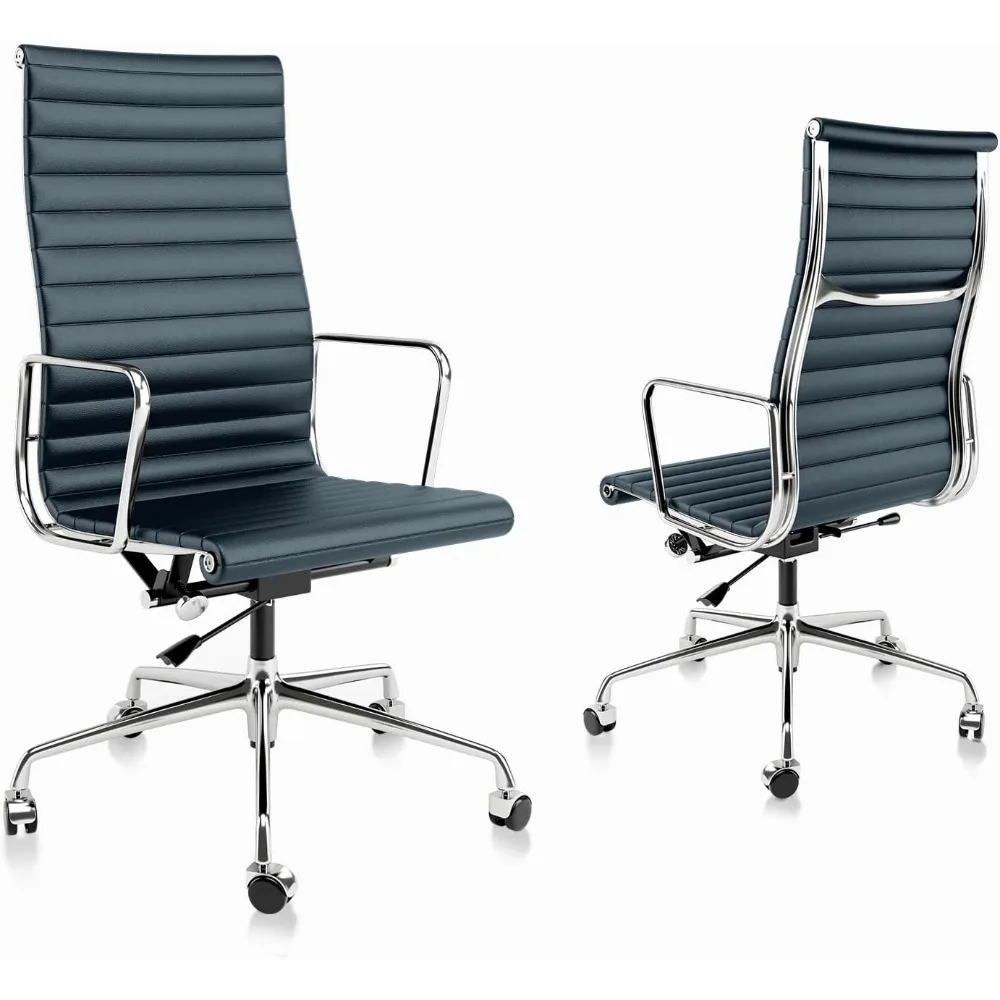 

top grain leather ribbed office chair - high back ergonomic desk chair with aluminum arm rest and 5-star base, executive swivel