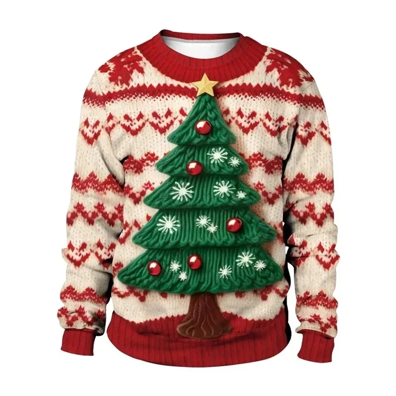 Men Women New Year Eve Xmas Sweatshirt 3D Christmas Tree Print Ugly Christmas Sweater Unisex Pullover Holiday Party Jumper Tops