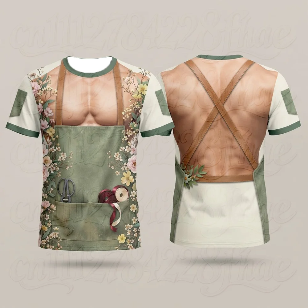 Funny Muscle Artisan Print Parent-Child O-Neck Short Sleeve T-Shirt Fake Abs Florist Tailor Cosplay Halloween Costume Party Tees
