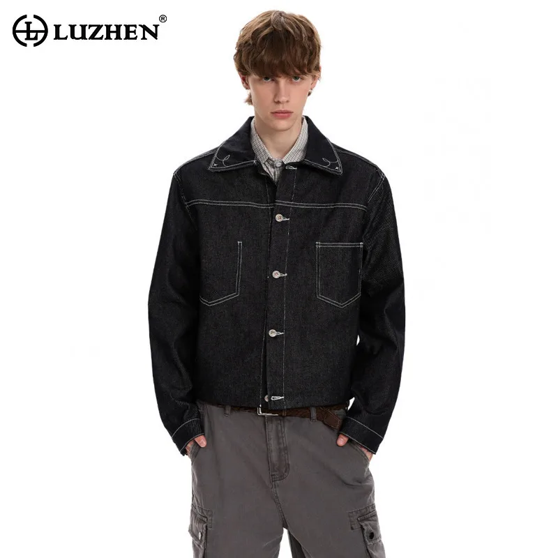 LUZHEN 2026 New Line Outline Pockets Decorate Handsome Denim Jacket Men's Fashion High Quality Lapel Simple Casual Coat JY9271