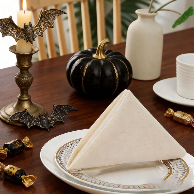 2/6/12Pcs Log‑Style Beige Lightweight Cloth Napkins, Halloween Decor for Home Party Kitchen Dining Table