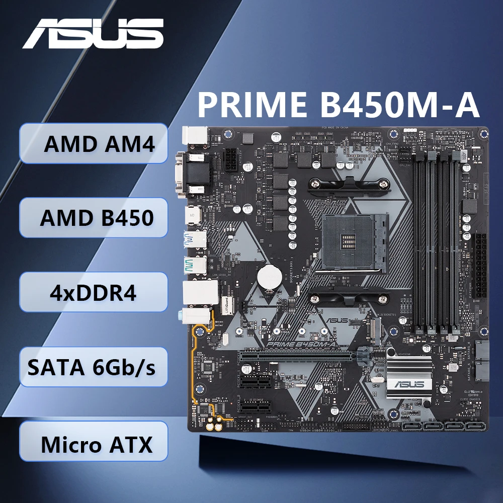 PRIME B450M-A carte mère AMD B450 AM4 prise en charge Ryzen 5 5600X 5500 7 5800X 5800X3D 3 3300X 2200G 9 5900X CPU DDR4 M.2 mATX