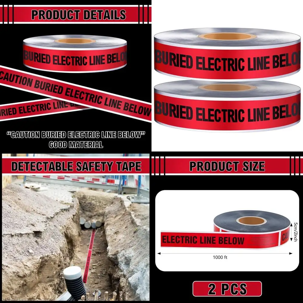 

Лента сигнальная для обнаружения подземных газовых и электрических коммуникаций, 2 дюйма x 1000 футов, черная с красной надписью
