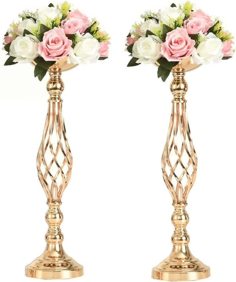 Soporte de Metal para arreglos florales, 10 piezas, centro de mesa de boda, florero elegante de 20 pulgadas de alto, candelabro dorado