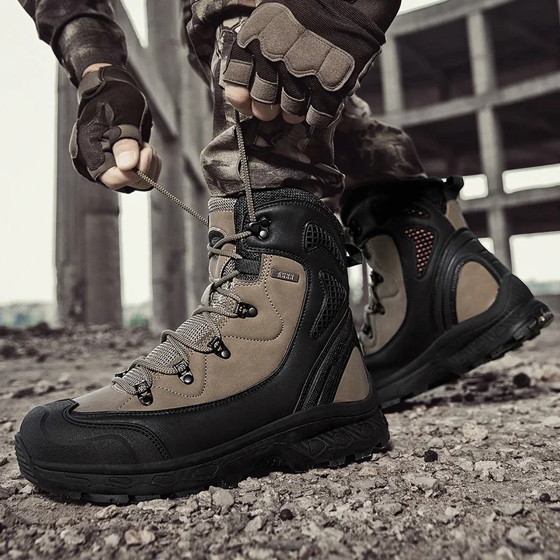 Men's Waterproof Leather Desert Tactical Boots Non-Slip Work Safty Shoes Breathable Non-Slip Hunting Hiking Work Boots