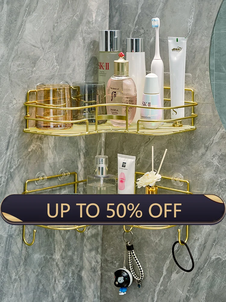 Golden Bathroom Triangle Storage Rack Corner Wall Mounted Washbasin Bathroom Storage Rack Bathroom Accessories Corner Shelf