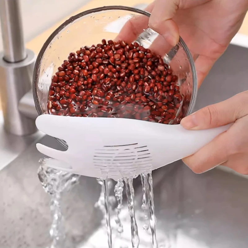 1Pcs Rice Sieve Spoon Kitchen Drain Colander With Handles Rice Bowl Strainer White Rice Washing Tools Sink Drain Household Tools