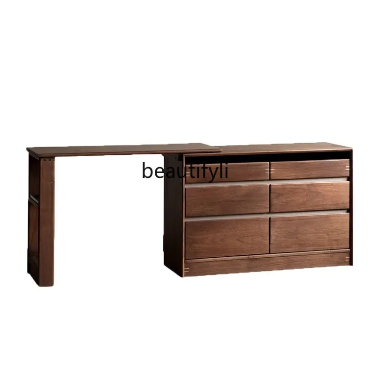 

Black Walnut Wooden Bed End Computer Desk Chest of Drawers Dresser Integrated Small Apartment High-End Elegant