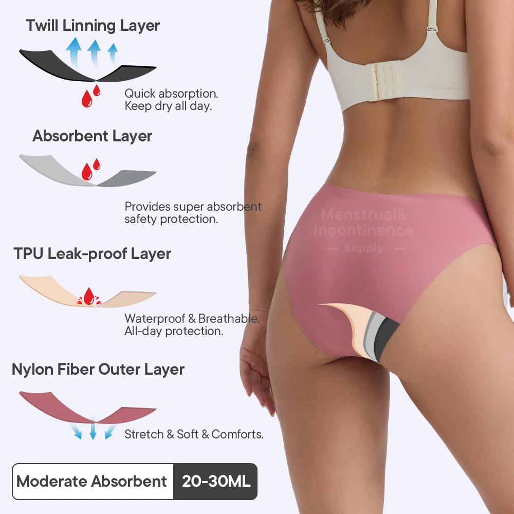 Bragas menstruales sin costuras para mujer, protección a prueba de fugas de 4 capas, bragas menstruales, absorción pesada, transpirables y reutilizables