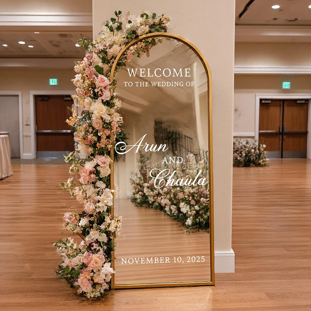 Personalised Wedding Mirror Decal Custom Welcome Sign Vinyl Sticker Initials Names & Date Elegant Vinyl Sign for Welcome Signs