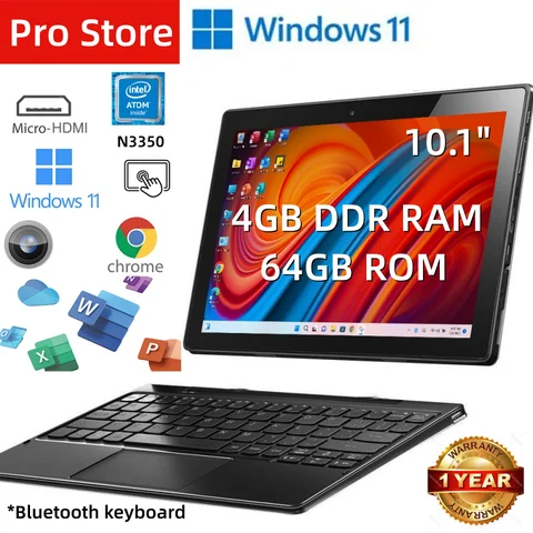 New Type-C 1920 x 1200 IPS 4GB RAM 64GB ROM 10.1" Windows 11 Tablet Intel Atom N3350 64bit Quad Core 1*USB 3.0 Dual Camear WIFI