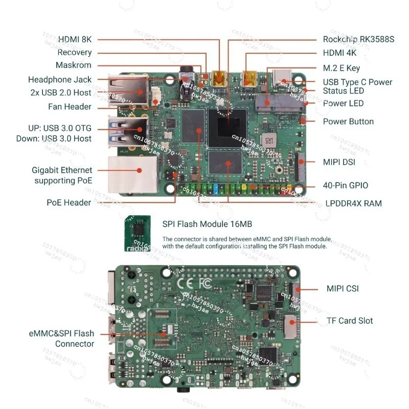 For Radxa ROCK 5A GREEN RK3588S Single Board Computer, 8-core CPU SBC, 8K HDMI, WiFi 6, Gigabit Ethernet