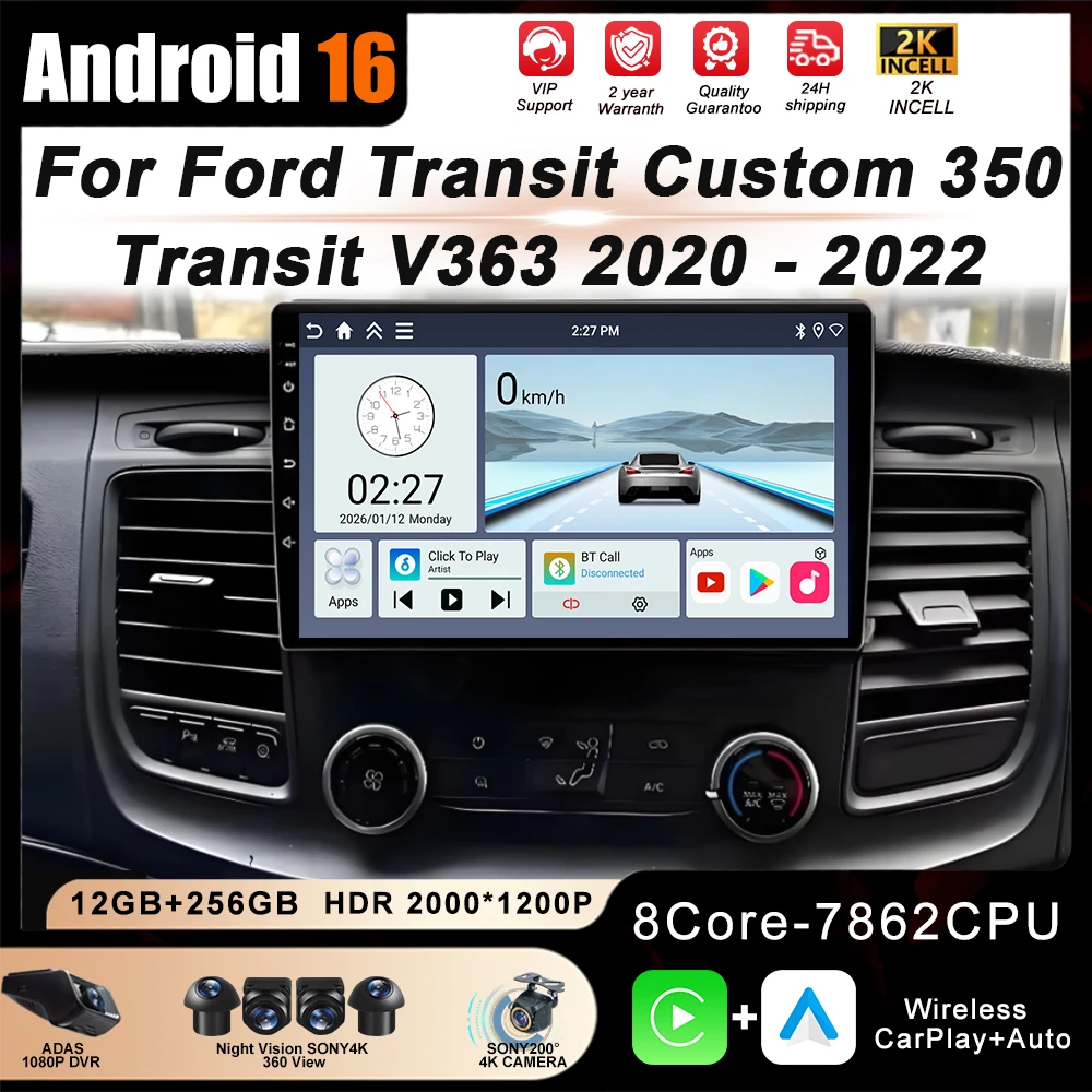 

Android 16 For Ford Transit Custom 350 Transit V363 2020 - 2022 Car Radio Multimedia Video Player Carplay GPS NO 2din Head Unit