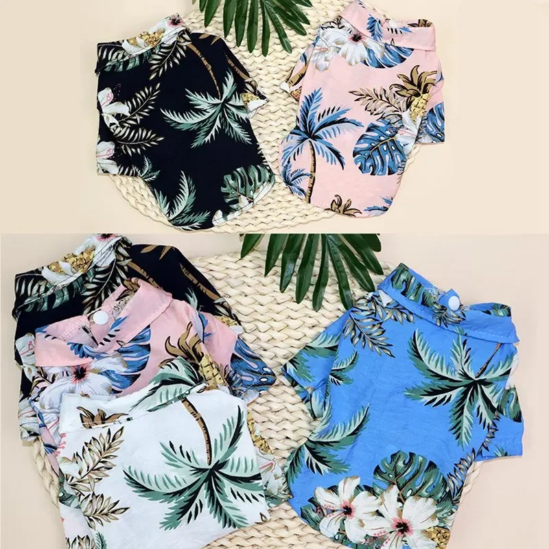 Hondenoverhemden Kleding Zomer Strandkleding Vest Huisdierenkleding Bloemen T-shirt Hawaiiaans voor kleine grote honden Chihuahua Honden zomershirt