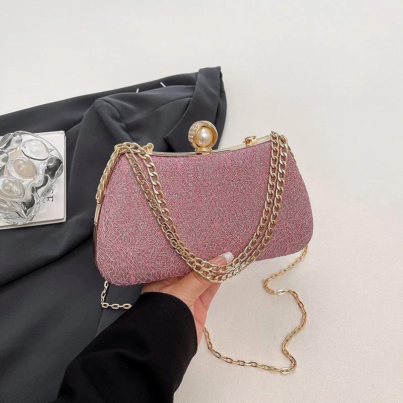 

Luxury Shiny Lace Sequins Evening Bag Metal Buckle Clutch Bag Banquet Party Dinner Cheongsam Dress Sparkle Handbags with Chain