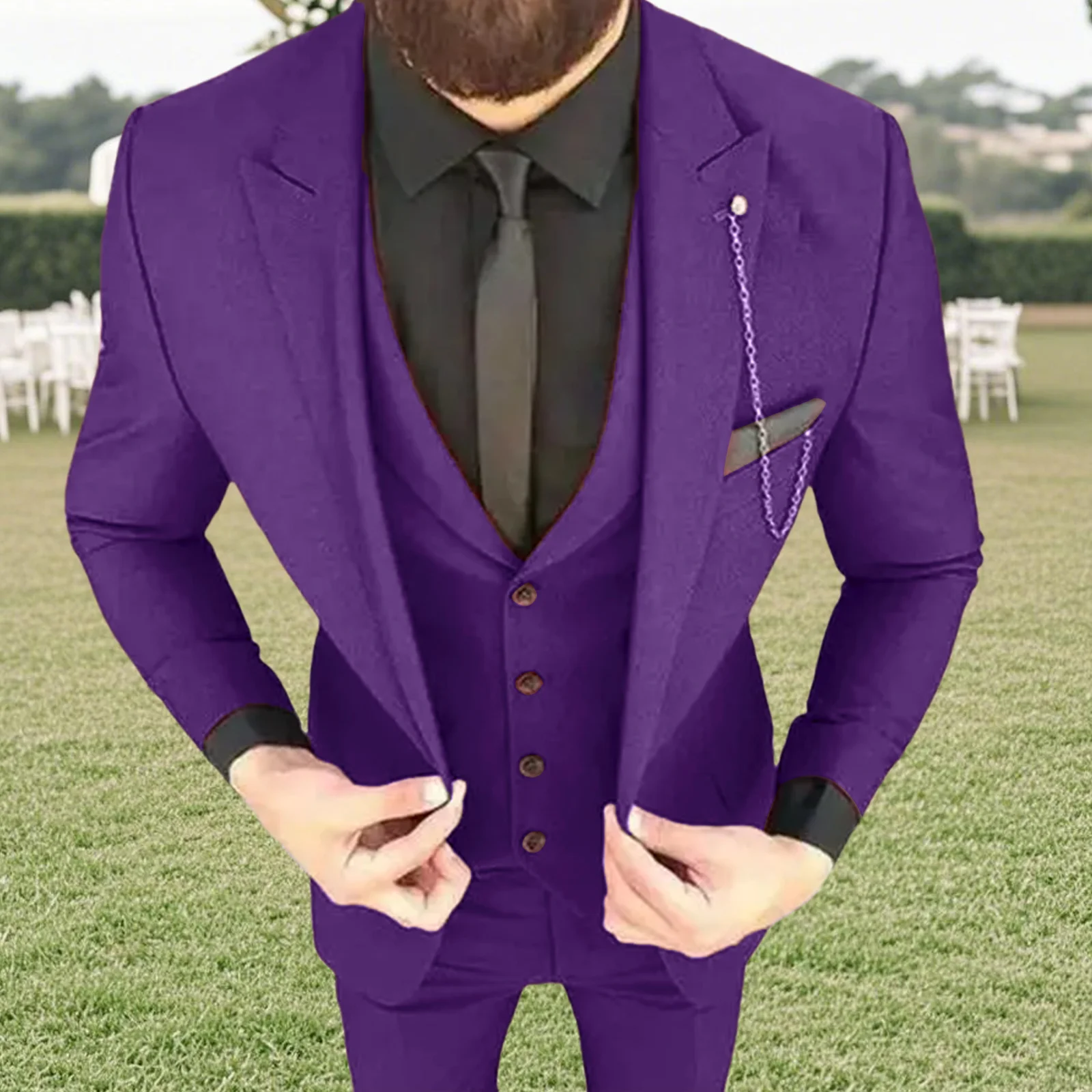 

AnnieBritney Wedding Suit for Men Slim Fit Peaked Lapel Solid Tuxedo 3 Piece Suit for Man Costume Homme De Luxe Trajes Hombre