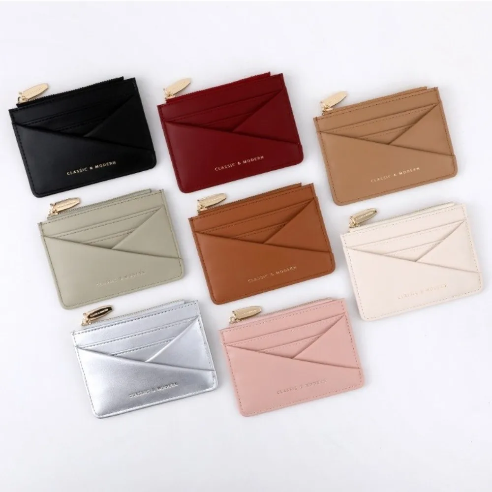 Dompet Pendek Warna Solid Sederhana Gaya Korea Tas Kartu Ultra Tipis Clutch Multi Slot Tempat Kartu Kulit PU untuk Perjalanan