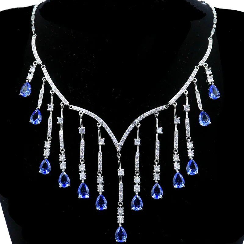 45x6mm SheCrown Eye Catching 26.5g Pink Morganite Blood Ruby Amethyst Violet Tanzanite CZ Women Wedding Silver Necklace 18-19