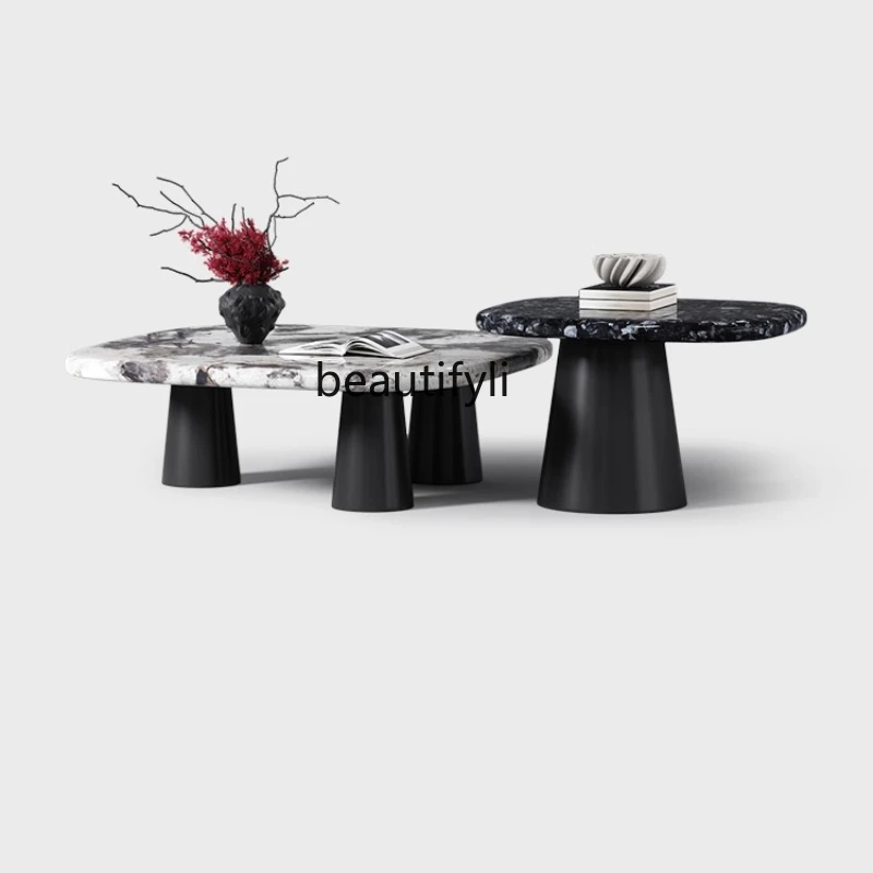 

Marble coffee table living room household Italian minimalist villa, modern light luxury high-end coffee table