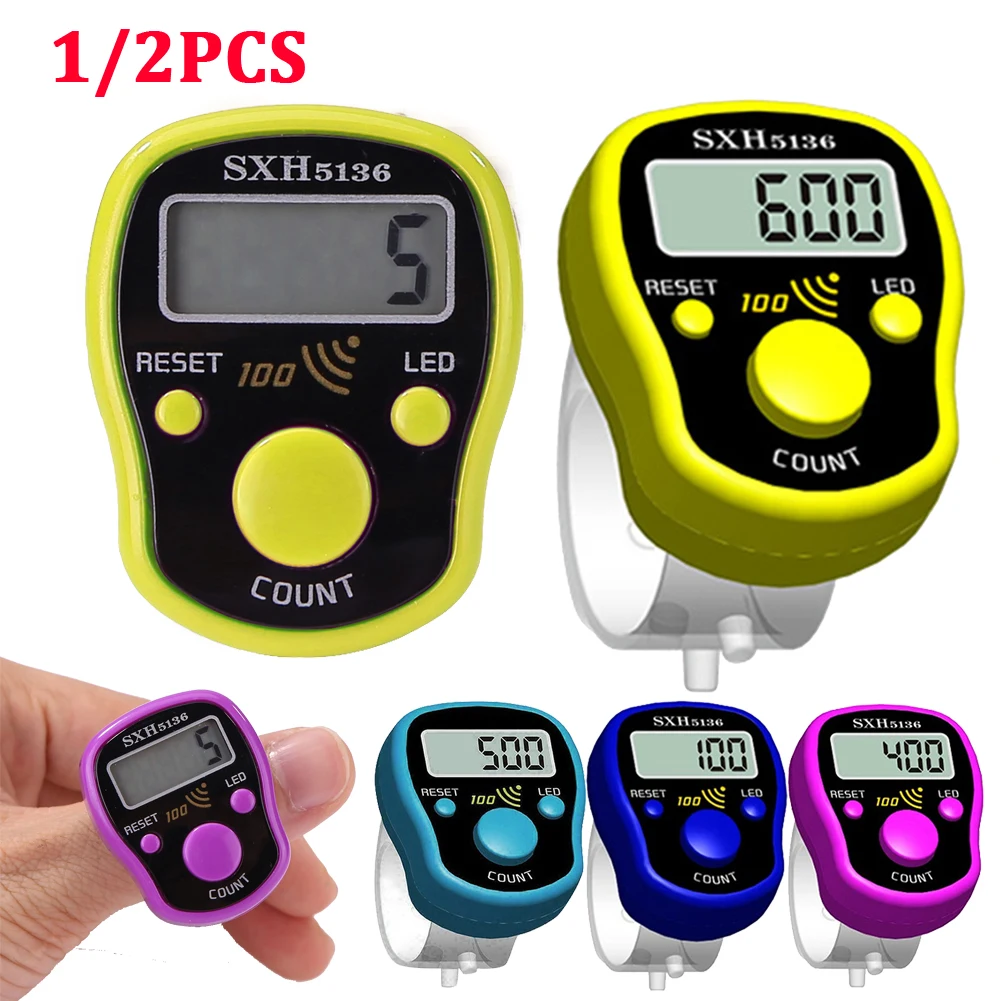 1/2pcs Finger Counter LCD Electric Digital Display + Light Tally Counter Stitch Marker Sewing Knitting Weave Buddha Pray Soccer