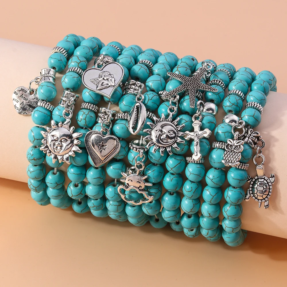 Aihua neue türkis farbene Stein perlen Armbänder für Frauen Männer Naturstein Charm Armband Armreifen Armband Modeschmuck Großhandel – Detail 8